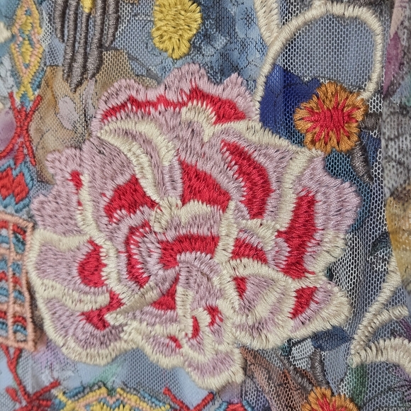 NWT Johnny Wash Flora Dancer Mesh Floral Embroidered Sheer Top Size XS - Picture 9 of 15